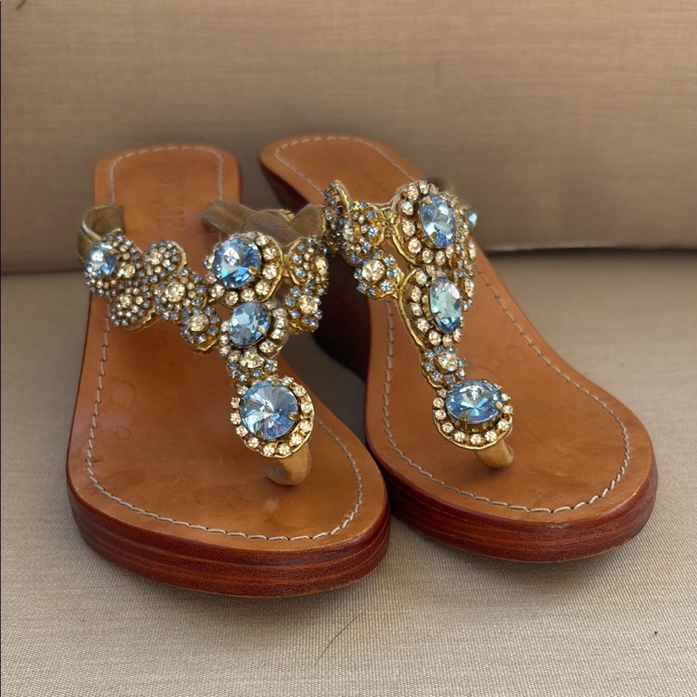 Embellished Gold and Blue Women's Sandals